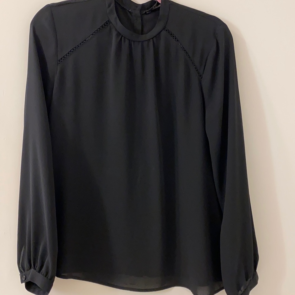 Express black high neck button back blouse